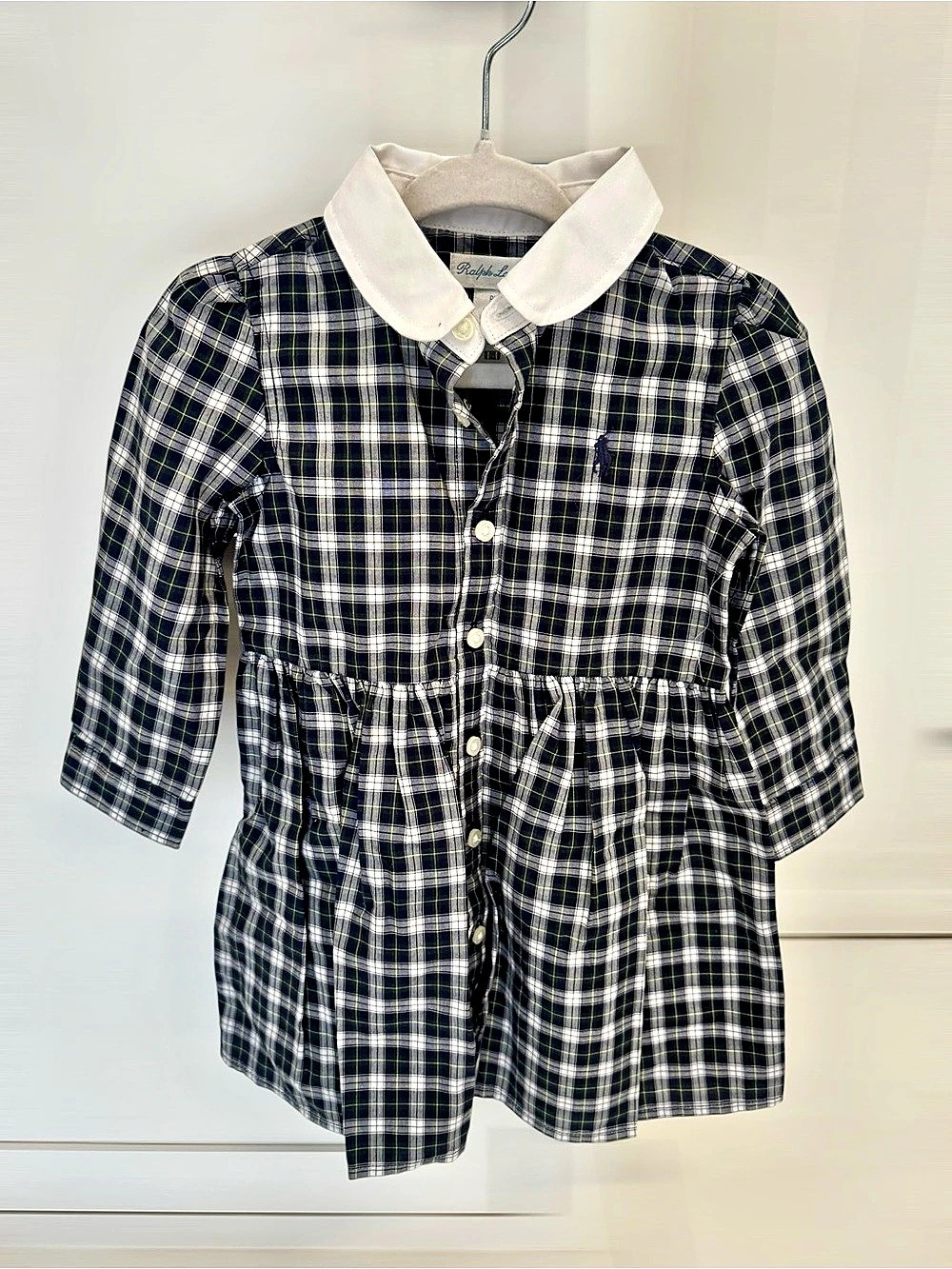 Girls Ralph Lauren Plaid Dress Set Size 9M Like New